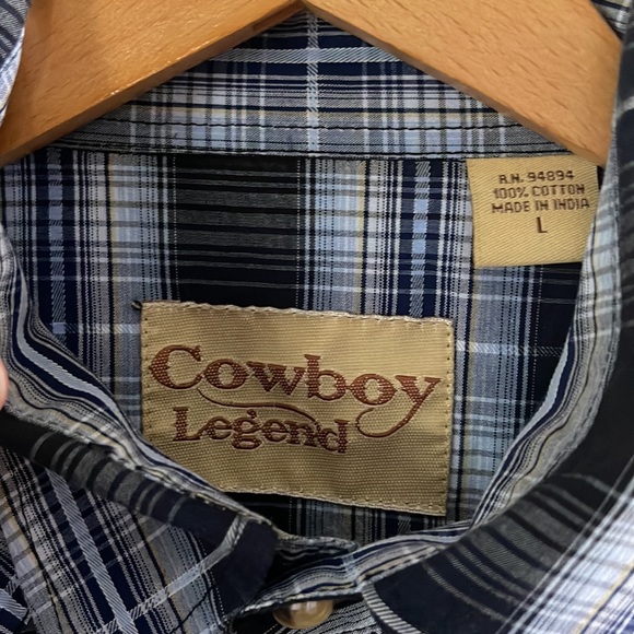 Blue Plaid and White Cowboy Legend Pearl Snap - Picture 5 of 5